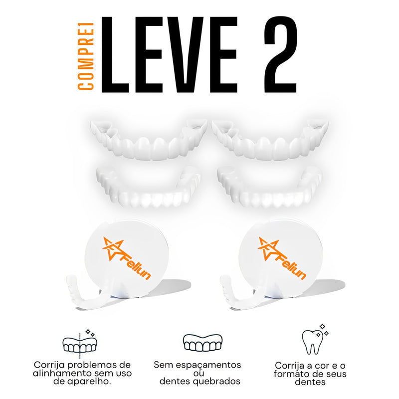 (Compre 1 Leve 2) Faceta Dental White Ajustável - Inferior e Superior | BRINDE CAPINHA PROTETORA e ESCOVA DE DENTE GIRATÓRIA+ FRETE GRÁTIS! (cópia)