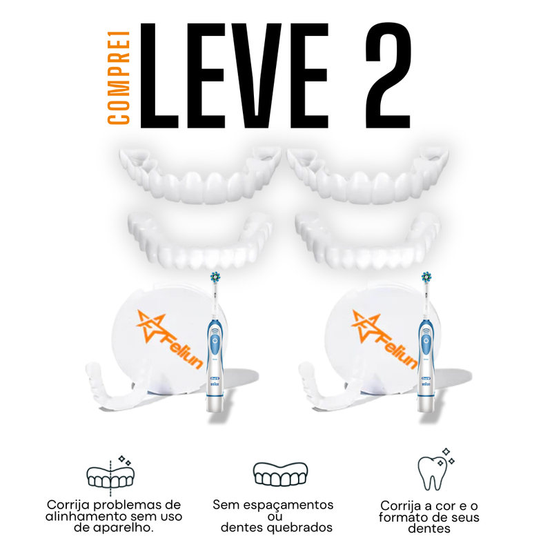 (Compre 1 Leve 2) Faceta Dental White Ajustável - Inferior e Superior | BRINDE CAPINHA PROTETORA e ESCOVA DE DENTE ELÉTRICA +FRETE GRÁTIS!