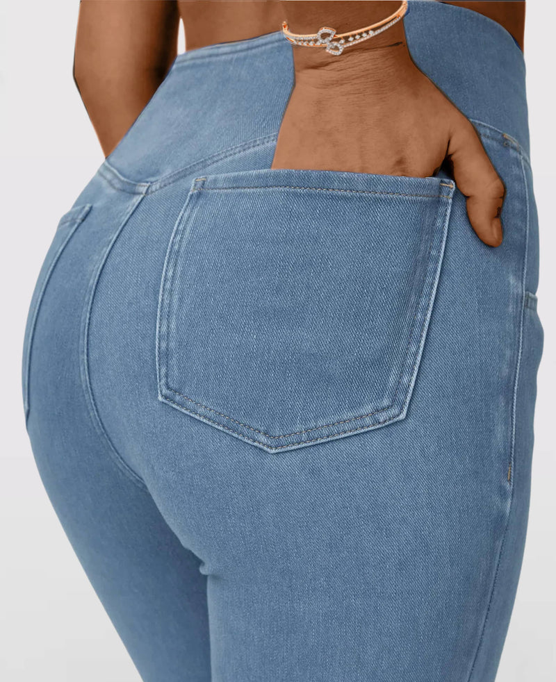 Calça Jeans Cintura Alta Cruzada [CALÇA EFEITO BARRIGA CHAPADA - COMPRE 1 E LEVE 3]