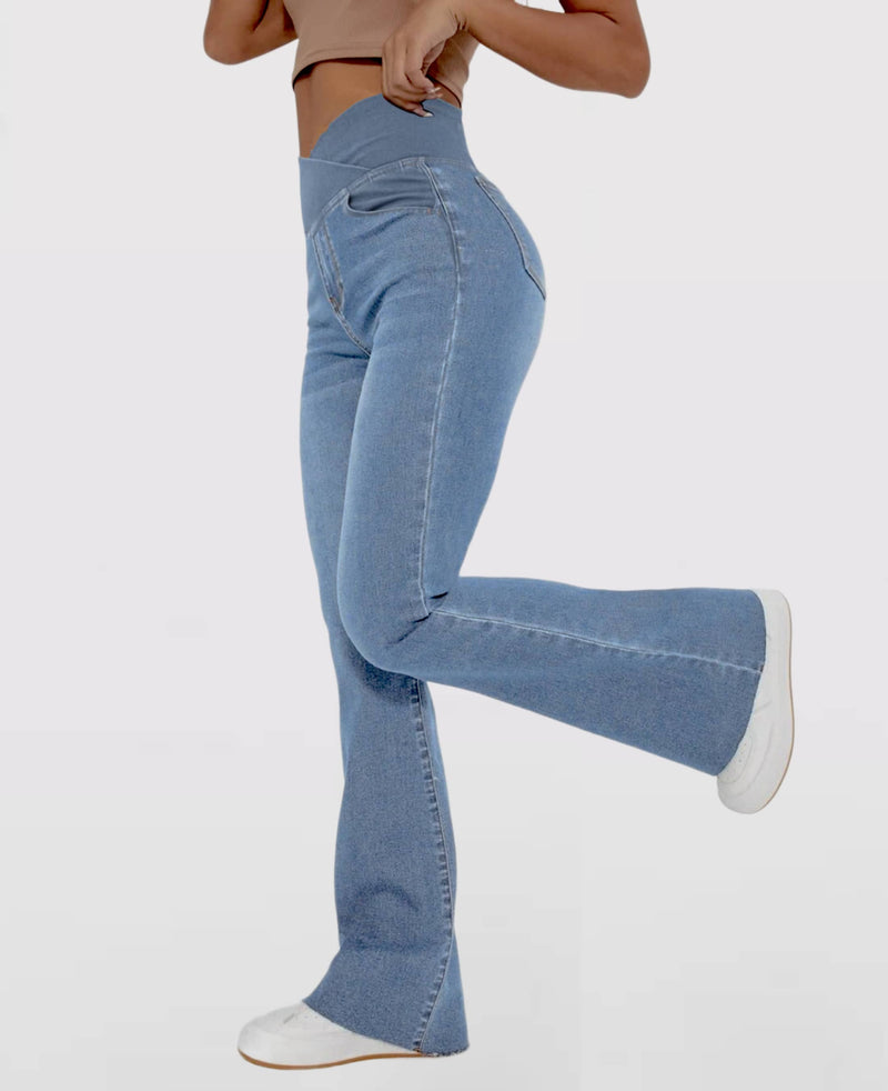 Calça Jeans Cintura Alta Cruzada [CALÇA EFEITO BARRIGA CHAPADA - COMPRE 1 E LEVE 3]