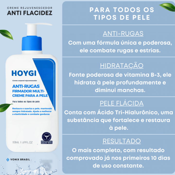 Creme de Pele Anti-Rugas e Flacidez Hoygi Skin Firming- Resultados rápidos (COMPRE 1 LEVE 2)