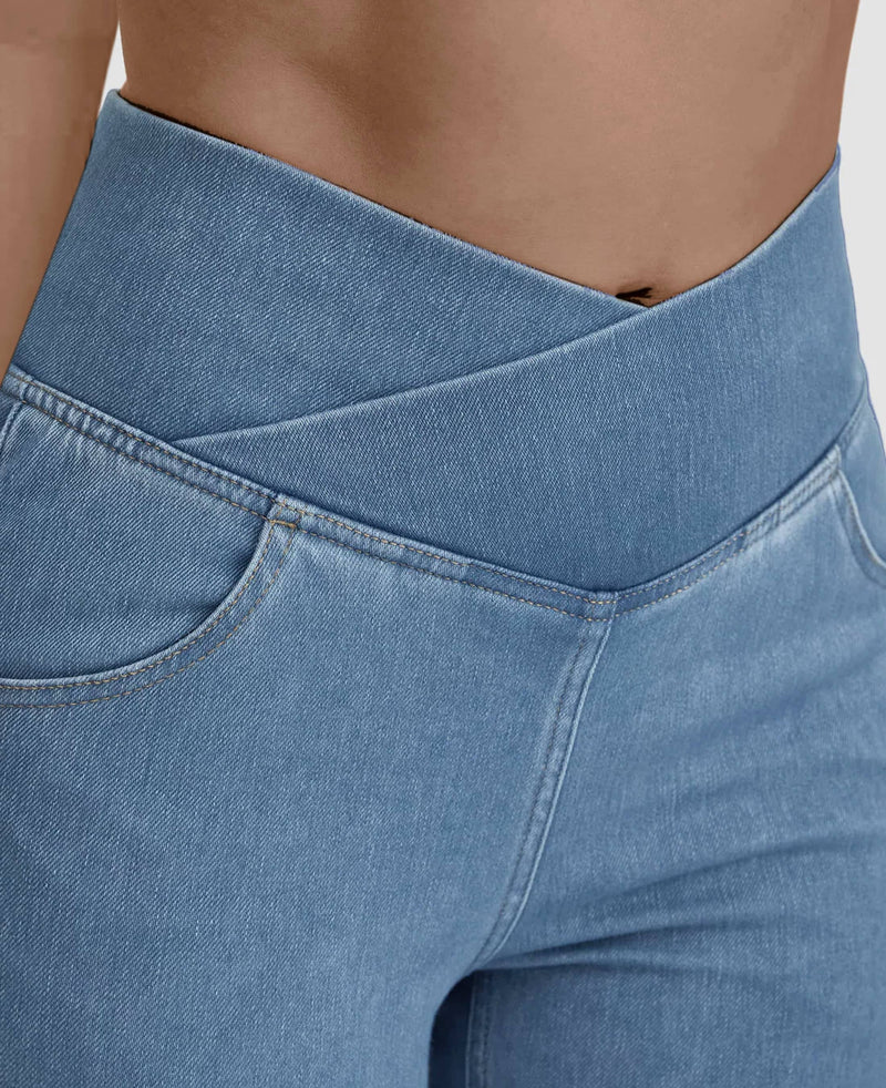 Calça Jeans Cintura Alta Cruzada [CALÇA EFEITO BARRIGA CHAPADA - COMPRE 1 E LEVE 3]