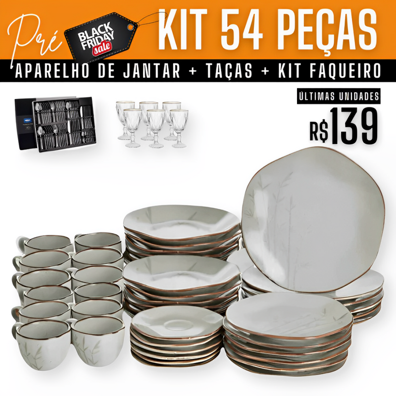 54 Peças Aparelho de Jantar em Porcelana Conjunto de Luxo Oxford® - OFERTA ESPECIAL DE INDEPENDENCIA