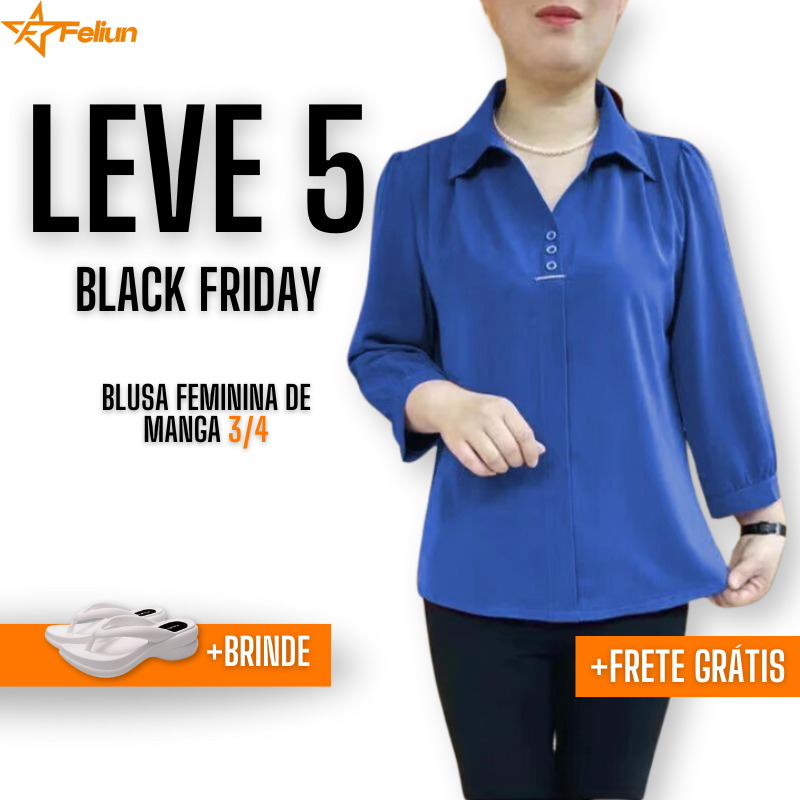 (KIT COM 5) Blusa Feminina de Manga 3/4 Brinde Exclusivo! [PROMO ANTECIPADA BLACK FRIDAY]